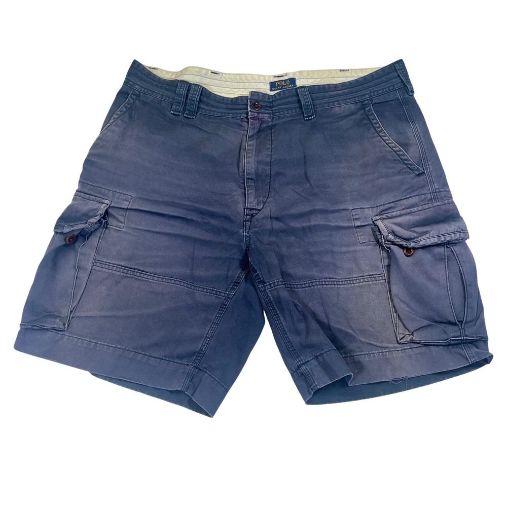 Polo Ralph Lauren Cargo‎ Shorts Blue Cotton Classic Chino Gorpcore Distressed 40